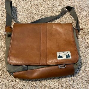 LL Bean Messenger Bag Leather and Canvas